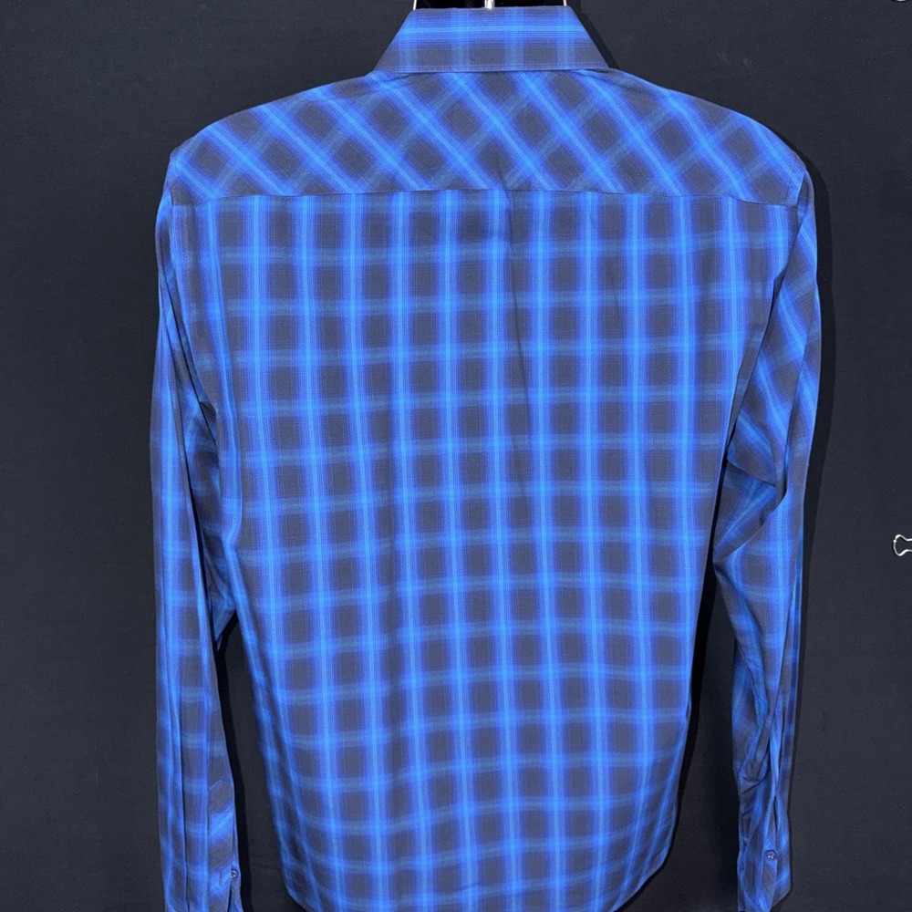LOT OF 2 Jarad Lang After Hours Mens Shirt Slim Fit Blue Check Plaid LS Large - Picture 9 of 16